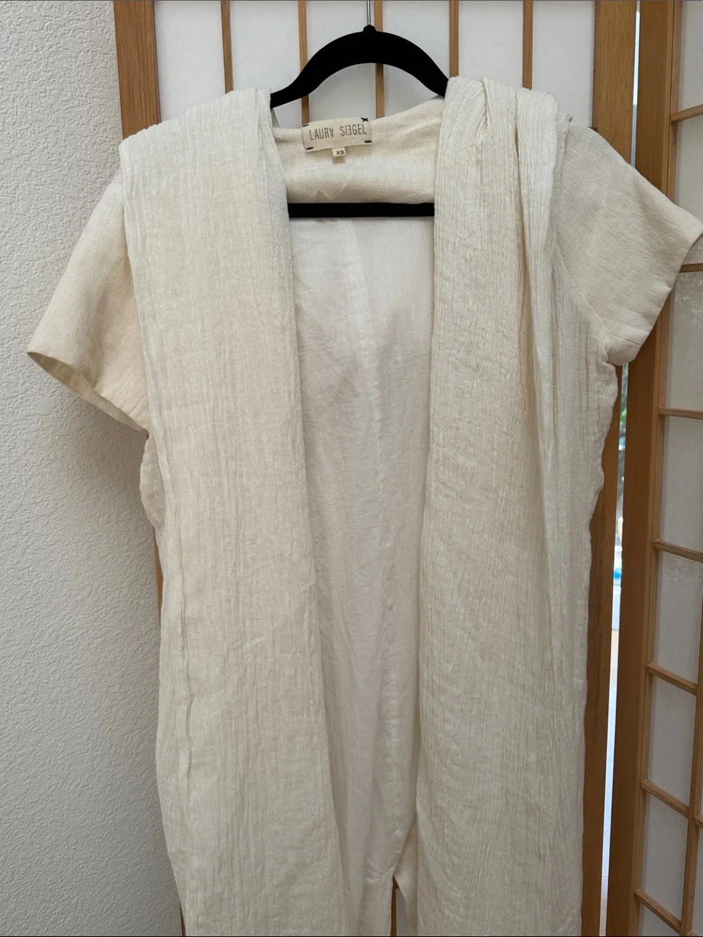 Laura Siegel Lagenlook Duster Textured Layering Topper Hooded Wrap Size XS Gauze
